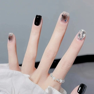 Elegant Resin Press On Nails With 3D Butterfly Rhinestone Design Long Coffin Fake Nails Star Heart Pattern Manicure Tips For Women