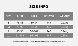 Detaillierte Größentabelle für figurbetontes Damen-Maxikleid mit Schlitz und Maßen in cm