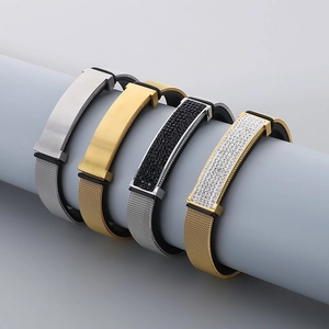Mesh woven stainless steel magnetic bracelets in gold and silver with zircon inlays