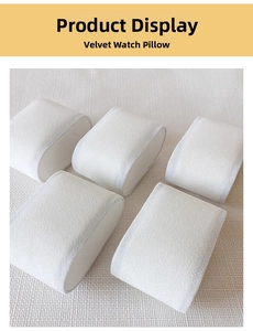 Macro view of five premium white velvet pillows for watch and bracelet display