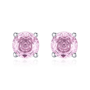 Elegant S925 sterling silver stud earrings with light pink rose cut round gemstones