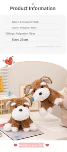 Detail view of 23cm Schnauzer plush toy with brown and white faux fur texture