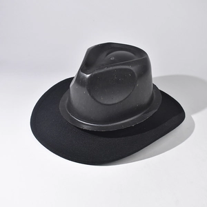 Detail view of black PVC inner support and wide felt brim of a Western cowboy style hat