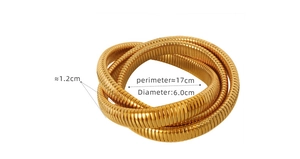 Detailed view of gold triple-layer snake chain bracelet with precise width measurements
