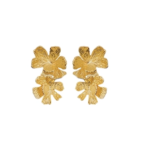 French vintage metallic flower earrings with textured gold petals and silver pins