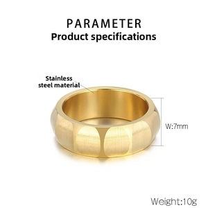 Macro detail of 7mm 18k gold plated stainless steel ring with oval groove texture