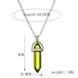 Details zur 45+5cm Kettenlänge und 4x0.8cm grünem sechseckigen Kristallanhänger Abmessungen