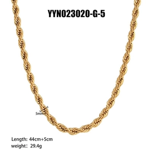 Detailed view of 5mm 18K gold plated rope chain necklace showing its texture and dimensions