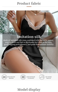 Détail de nuisette en satin de soie noir avec dentelle exquise et texture respirante