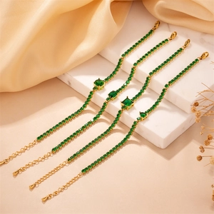 Tennis Bracelet For Women Stainless Steel Gold Plated Green Emerald Zircon Adjustable Elegant Jewelry Minimalist
