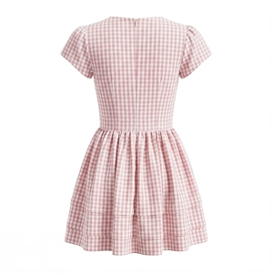 Mini robe à carreaux rose et blanc avec manches bouffantes et zip invisible