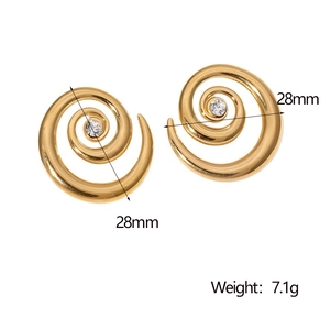 Golden 18k plated swirl earrings with 28mm diameter and 7.1g weight specification