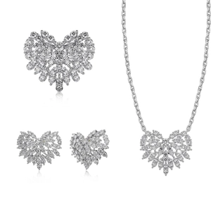 S925 sterling silver heart jewelry set with necklace, earrings, and ring in white gold