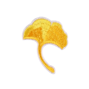 Yellow ginkgo leaf embroidered patch with white border for clothing decoration