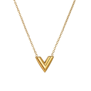 Minimalist 18K gold plated titanium steel necklace with a polished V-shaped pendant