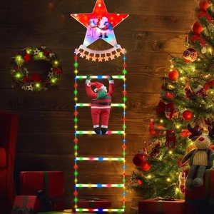 LED Santa climbing ladder light with glowing star for outdoor Christmas garden decoration