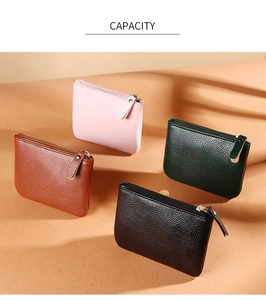 Litchi pattern PU leather coin purses in four colors with metal zippers and long pullers