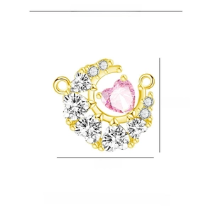 Detailed technical view of crescent moon pendant with pink zircons and size dimensions