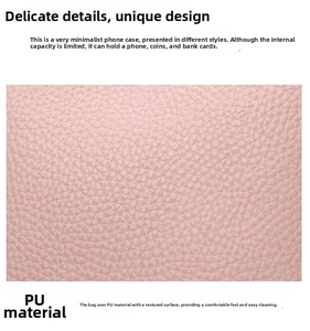 Detailed macro view of pink lychee pattern PU leather texture on crossbody phone bag