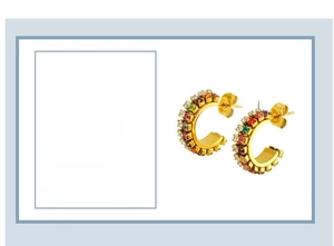 Détails des boucles d'oreilles en acier doré 18k en forme de C avec zircons arc-en-ciel