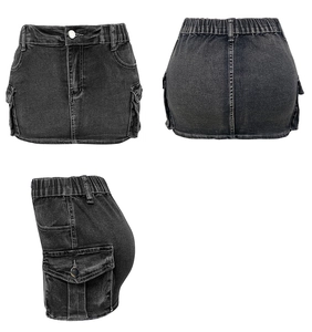 Detailansicht der Cargo-Taschen und Wasch-Effekt auf dem Stretch-Jeansrock