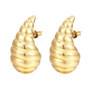 Spiral Hollow Water Drop Stud Earrings With Stainless Steel Earring Post 18K Gold Plated Elegant Shell Jewelry For Women