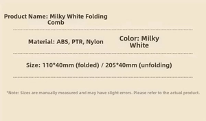 Dimensions of cream-white folding hairbrush showing 110mm folded and 205mm open sizes