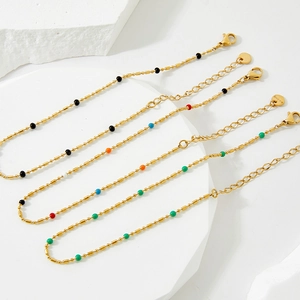 Bohemian Stainless Steel Anklet For Women Colorful Enamel Beaded Thin Chain Adjustable Summer Beach Foot Jewelry