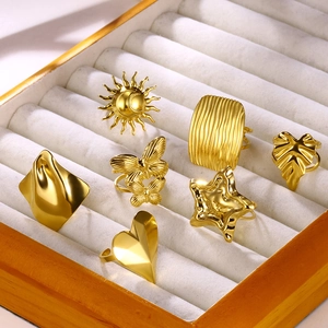 Adjustable Open Rings For Women Stainless Steel Gold Plated Heart Butterfly Sun Moon Star Geometric Fashion Jewelry
