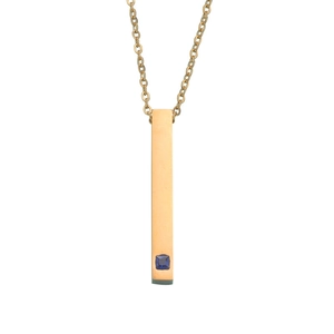 Goldene Edelstahl Rechteck Stab Halskette mit quadratischem blauem Kristall Anhänger Unisex