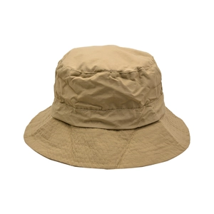 Close-up of quick-dry khaki bucket hat fabric with reinforced stitched brim detail