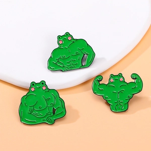 Whimsical green muscle frog enamel pins set in high-quality alloy for clothing and bags
