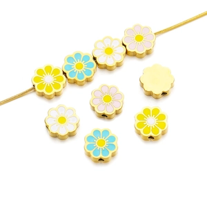 Flower Enamel Spacer Beads Stainless Steel Sakura Daisy Shape Gold Plated Edges For DIY Jewelry Making Bracelet Necklace