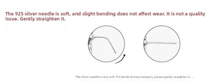 Detailed view of flexible 925 sterling silver pins showing material soft texture on studs