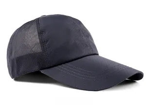 Detailed side view of dark grey quick-dry mesh cap with laser-cut ventilation holes