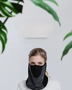 Detail of gray ice silk sun protection face mask with breathable mesh and neck gaiter