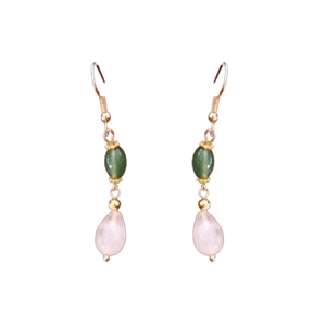 Elegant New Chinese water drop tassel earrings with green beads and pink crystal drops