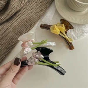 Elegant double-sided calla lily acetate hair claw clip for women's updo hairstyles