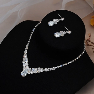 Elegant bridal jewelry set featuring sparkling teardrop zircon necklace and earrings