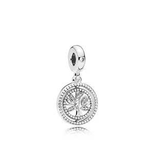 Silver tree of life pendant with sparkling cubic zirconia and intricate bead detail