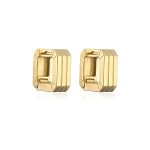 Polished 18k gold plated square hoop earrings with vertical architectural ridges