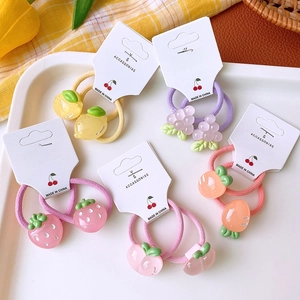 Cute Kids Hair Ties Translucent Resin Fruit Cartoon Animal Shapes High Elastic Nylon Ponytail Holders For Toddler Girls