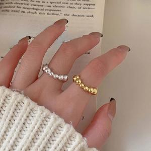 Minimalist 925 silver beaded open rings in gold and silver finish for women