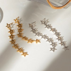Minimalist 18K gold and silver stainless steel star dangle earrings set for women