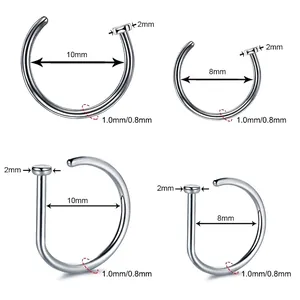 Classic C and D shaped stainless steel nose rings and lip studs in multiple sizes