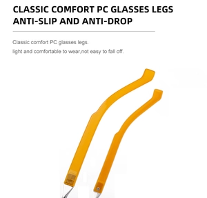 Detail view of anti-slip orange PC temples for round frame sunglasses with a lightweight design