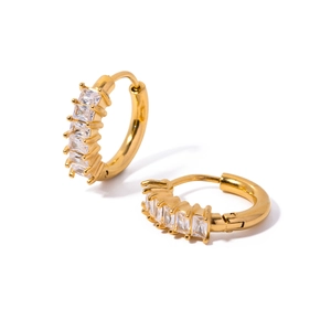 Boucles d'oreilles vintage françaises en acier inoxydable doré 18 carats avec zircon carré