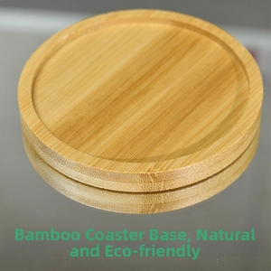 Macro detail of round bamboo coaster base showing natural wood grain and shallow tray edge