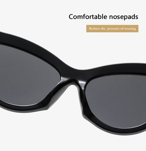 Macro view of comfortable nosepads on black cat eye sunglasses for pressure relief