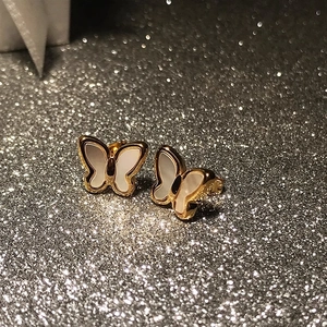 18K gold plated titanium butterfly earrings with natural white shell inlays for women